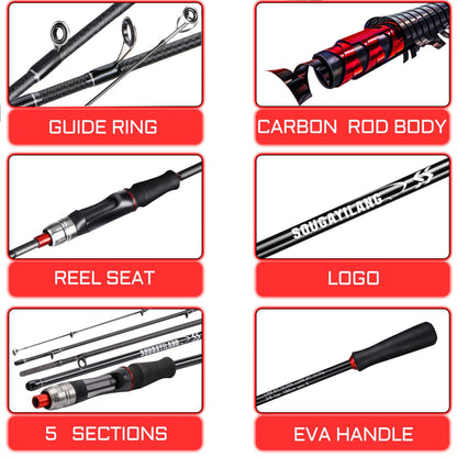 Sougayilang Fishing Rod 1.8/2..1m Spinning/Casting Rod Power M Carbon Rod Pole 5/6 Sections Travel Fishing Pole Fishing Tackle