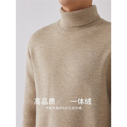 Men‘s Thermal Fleece High-neck Sweater Winter Turn-down Collar Fleece-lined Knitted Pullover Casual Keep Warm Thick Bottom Tops