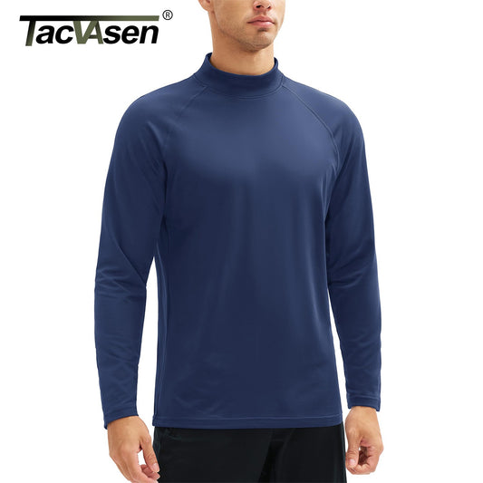 TACVASEN Mock Neck Thermal T-shirts Mens Micro-fleece Lined Long Sleeves Spring Athletic Workout Base Layer Pullover Tops Male