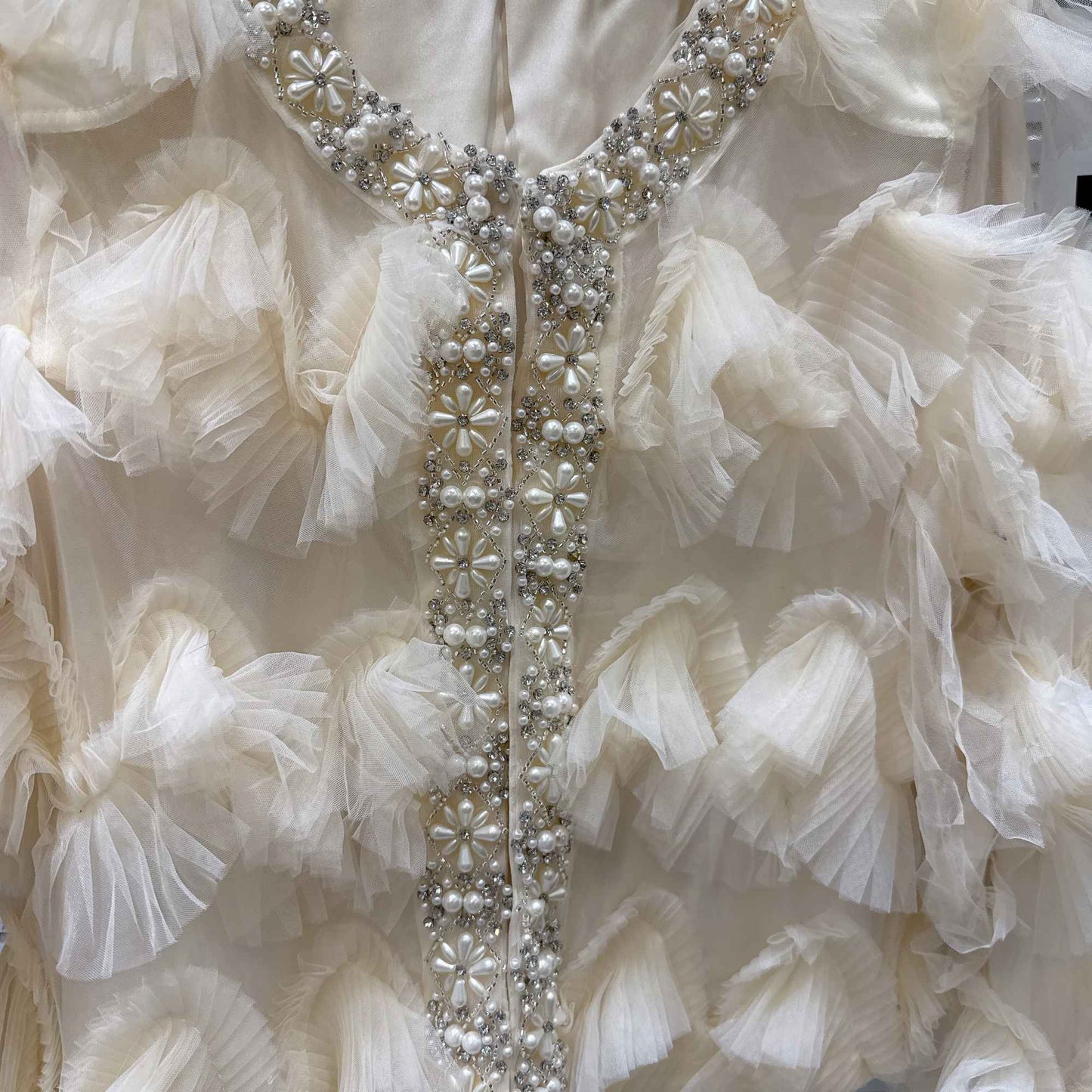 2025 Autumn New French Pearl Lace Layered Mesh Jacket Top