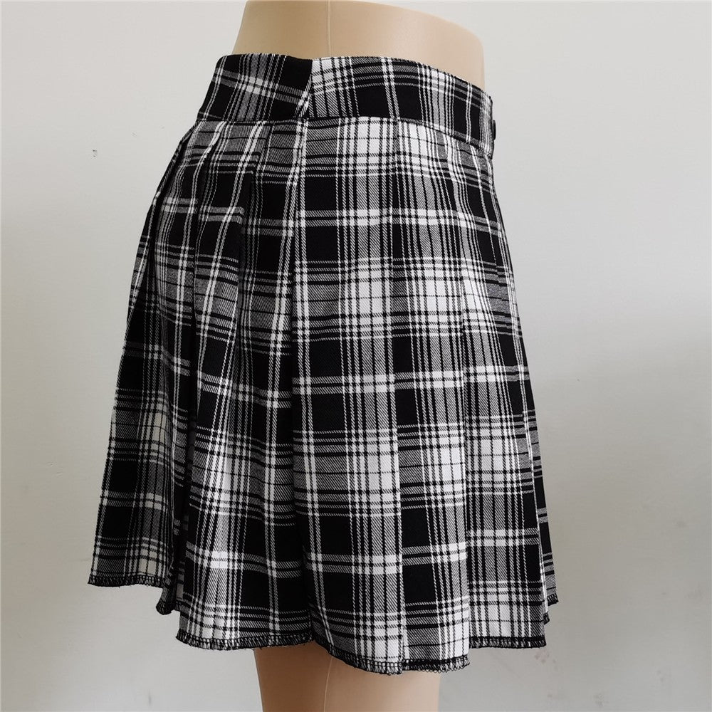 Pleated Girls Gothic Half Skirts Summer Harajuku Punk Style Plaid Irregular Skirts Women Asymmetrical High Waist Black Skirts