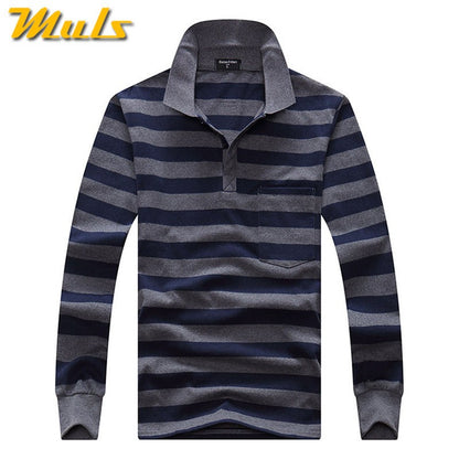 Cotton Polos Men Long Sleeve Mens Polo Shirt Spring Autumn Striped Male Polo Dress Classic Business 2018 Father Gift Drop Ship