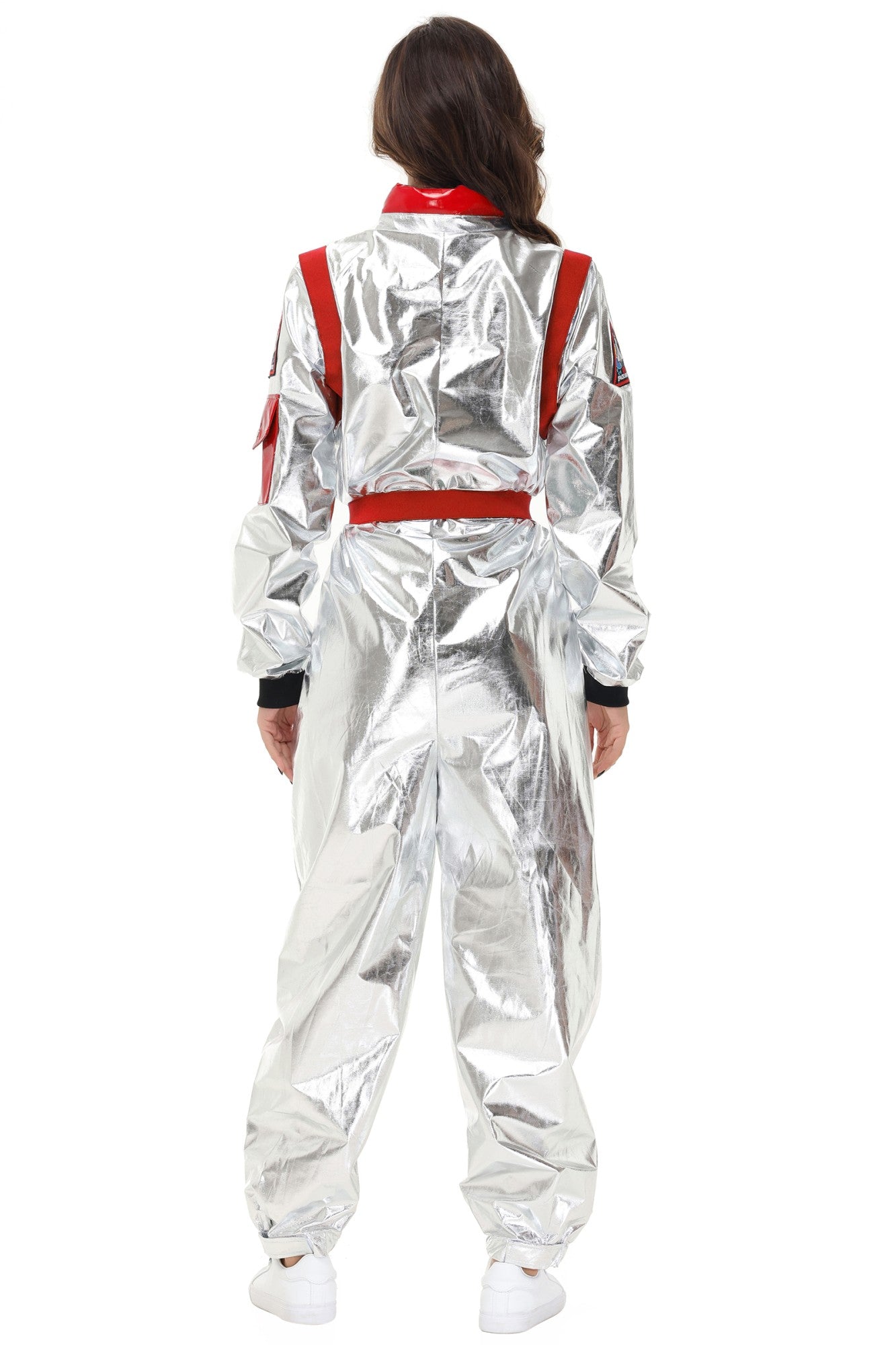 Adult Silver Astronaut Costume Men Women Spaceman Suit Space Jumpsuit Halloween Cosplay Party Dress Up