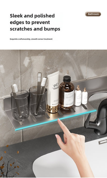 Toilet faucet storage rack, toilet sink, washbasin, wall mounted non perforated mirror front bathroom rack