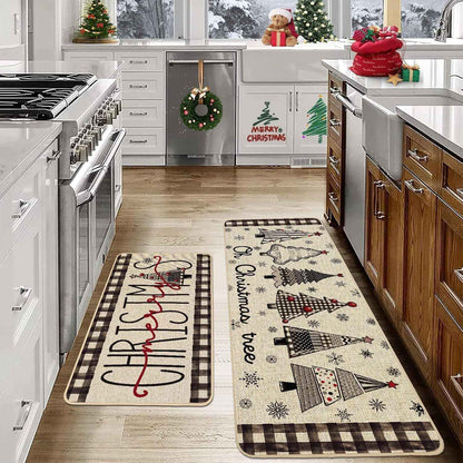 VIKAMA 2-Piece Christmas Festival Rug Set Kitchen Mat Combo, Entrance Hall Doormat Stain-Resistant and Easy-Care Home Decor