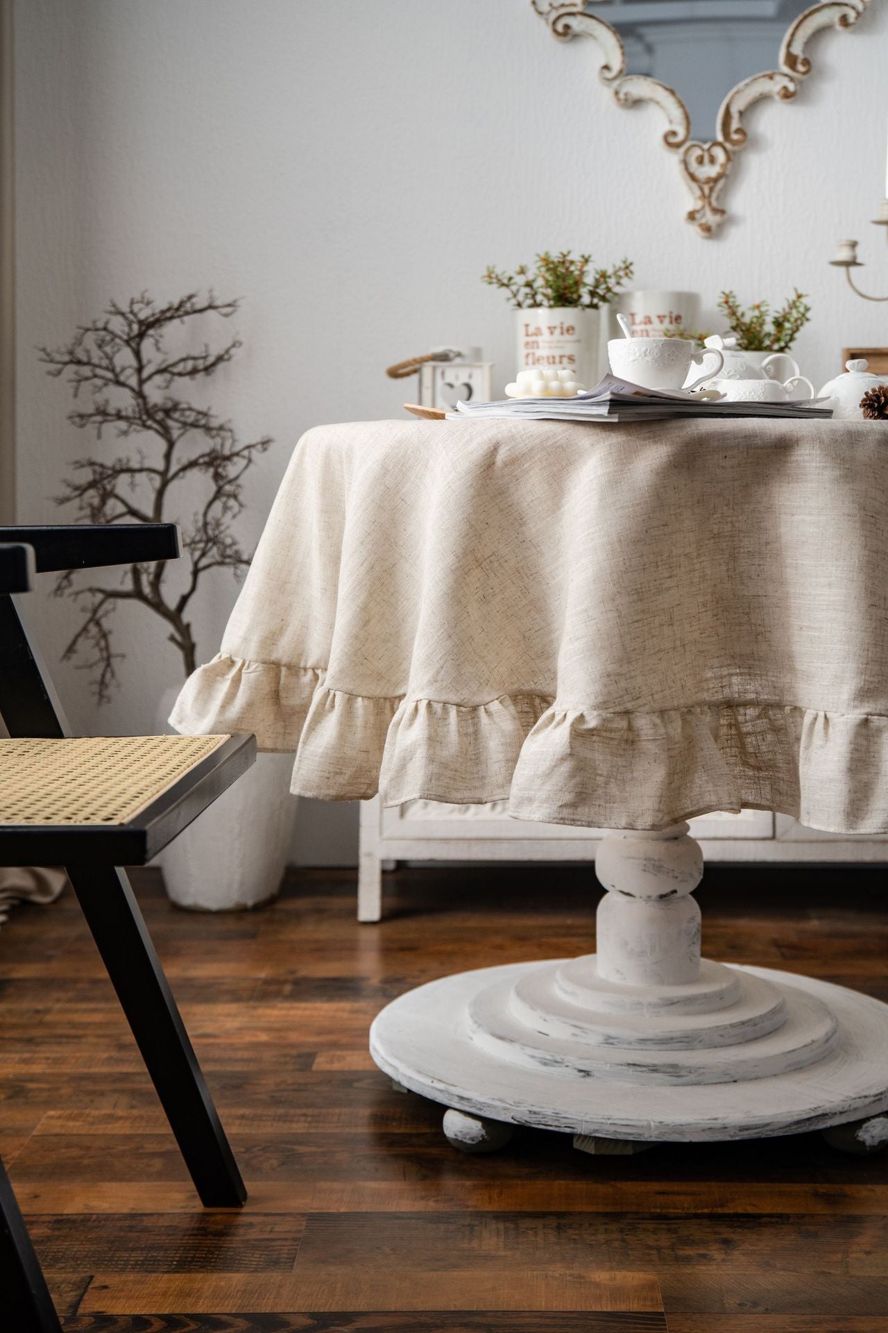 French Round Tablecloth Household Circular Table Cover Linen Cotton Tablecloth with Tassels Home Party Wedding Kitchen Decor