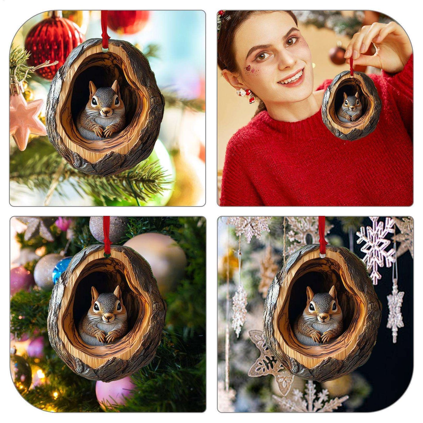 New Animal Christmas Ornaments 2D Flat Acrylic Bird Pendant Owl Squirrel Bunny  Pendant Christmas Tree Decoration Xmas Hanging