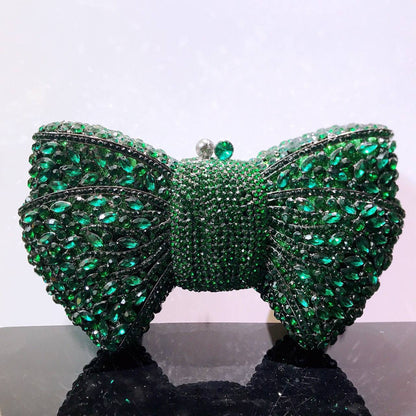 Newest Rhinestone Green/Black Clutch Purse Bow Luxury Diamond Women Red Evening Clutches Bags Wedding Bridal Bag Stones Handbags