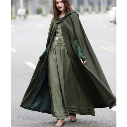 Caped Woolen Overcoat 2025 Europe Five Colors Hooded Shawl Lengthened Cloak Overcoat Woolen Overcoat Woman Windbreaker