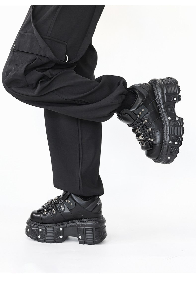 2025 New Punk Style Women Shoes Lace-up Heel Height 6CM Platform Shoes Woman Gothic Ankle Rock Boots Metal Decor Woman Sneakers