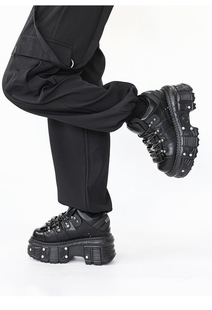 2025 New Punk Style Women Shoes Lace-up Heel Height 6CM Platform Shoes Woman Gothic Ankle Rock Boots Metal Decor Woman Sneakers