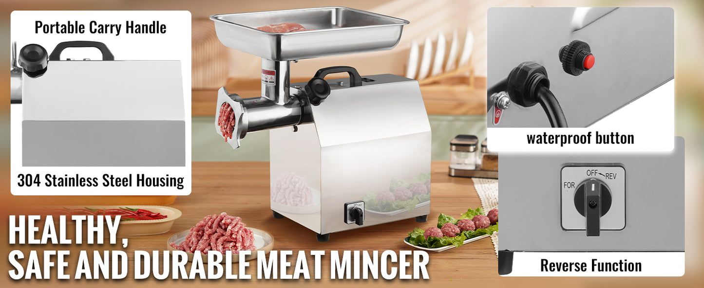 SucceBuy Moedor de Carne Elétrico Processador de Alimentos Máquina de Fazer Linguiça Recheador Picador Amassador de Aço Inoxidável com 2 Lâminas para Cozinha