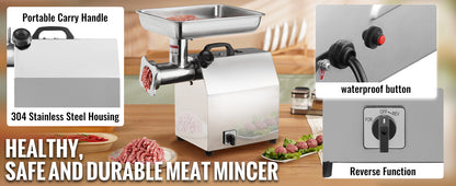 SucceBuy Moedor de Carne Elétrico Processador de Alimentos Máquina de Fazer Linguiça Recheador Picador Amassador de Aço Inoxidável com 2 Lâminas para Cozinha