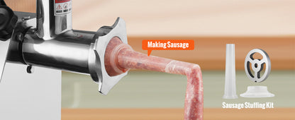 SucceBuy Moedor de Carne Elétrico Processador de Alimentos Máquina de Fazer Linguiça Recheador Picador Amassador de Aço Inoxidável com 2 Lâminas para Cozinha