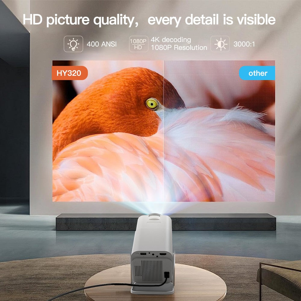 Projetor inteligente HY320 LYNCAST WiFi duplo 6 400 ANSI BT5.0 correção automática 1920 1080P Full HD 4K vídeo doméstico ao ar livre mini projetor