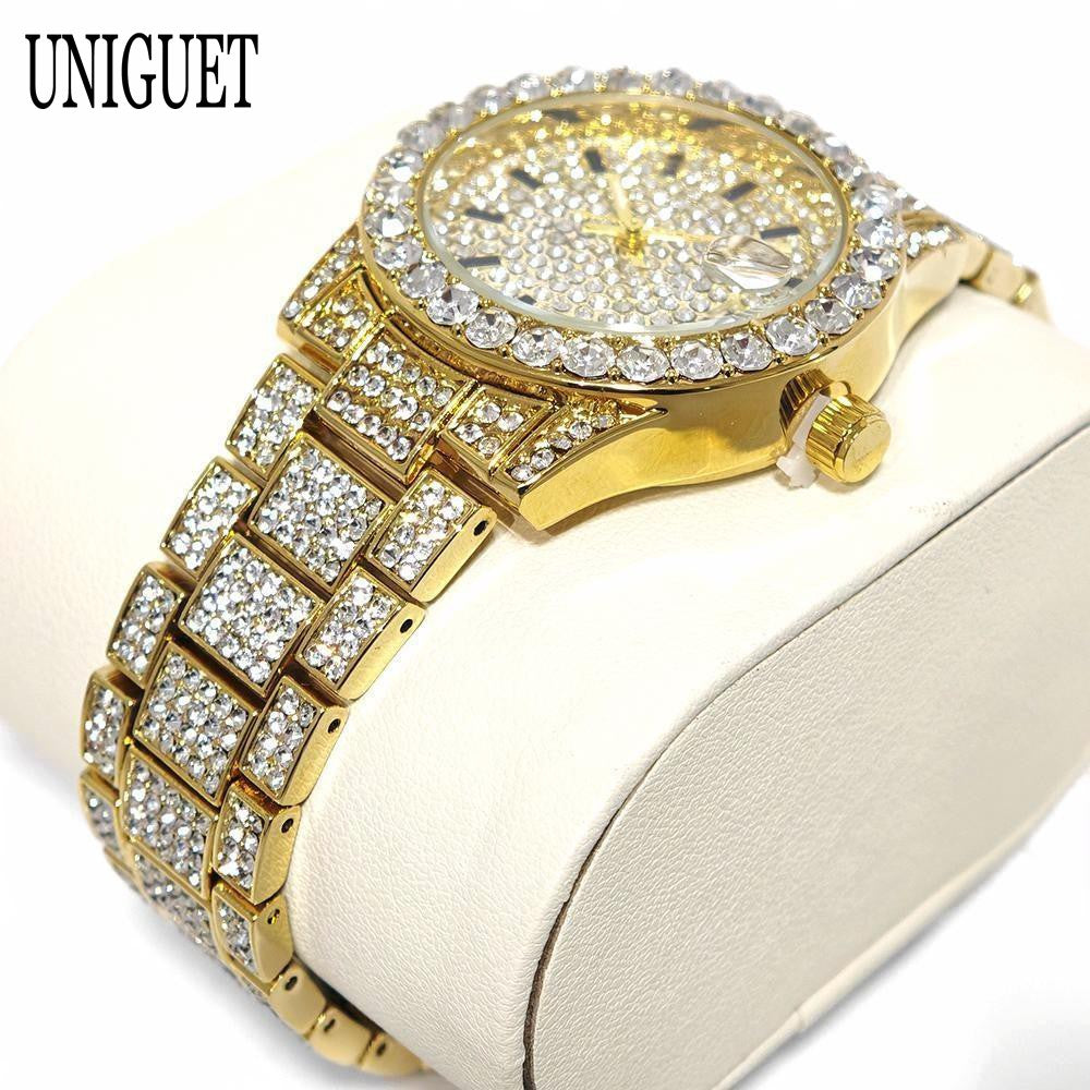 Luxury Jewelry Watch For Womens UNIGUET Fashion Small DialWaterproof Hip Hop Iced Diamond Quartz Wristwatch Small Size For Women