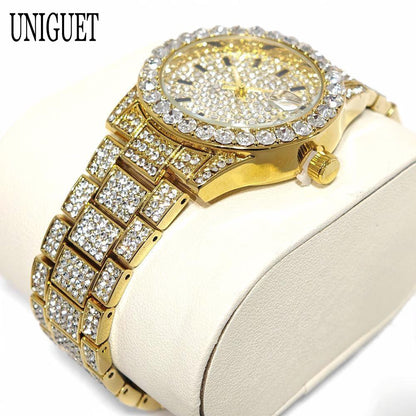 Luxury Jewelry Watch For Womens UNIGUET Fashion Small DialWaterproof Hip Hop Iced Diamond Quartz Wristwatch Small Size For Women