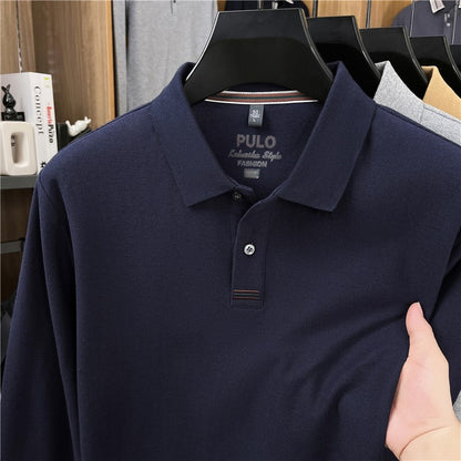 100Cotton High-Quality Men's Polo Shirt Placket Embroid Breathable Long Sleeve Autumn Lapel T-Shirt Business Casual Menswear