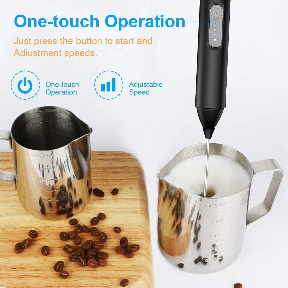 Máquina de café com leite elétrica, batedor de ovos, espumador de bebidas portátil sem fio, mini batedor de geleia de cozinha portátil de 3 velocidades
