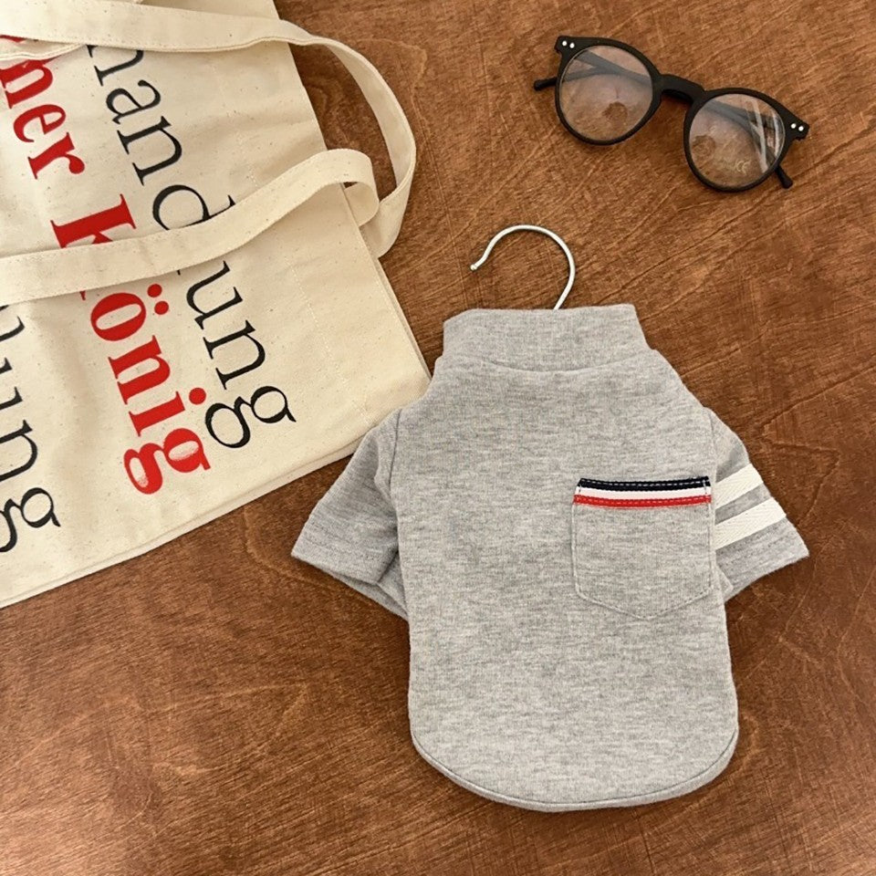Moletom de Bolso Quentinho para Pet Roupa Listrada para Cães Camiseta Base Macia para Teddy Colete de Inverno para Cães Pequenos e Médios
