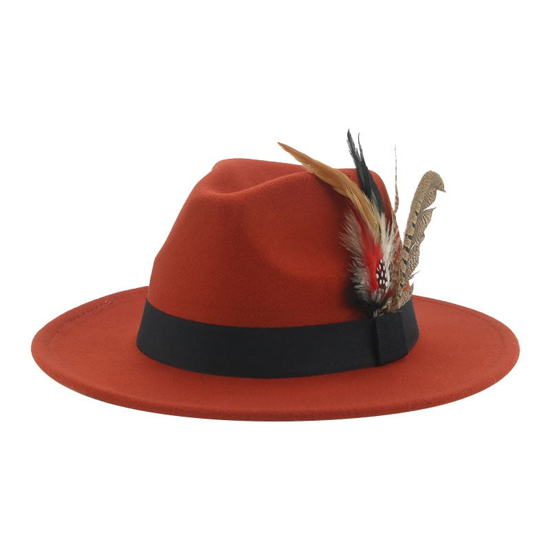 Chapéu Fedora Inverno Feminino Chapéus Masculinos Chapéu de Feltro Pena Luxo Moda Casual Decoração Casamento Homens Mulheres Fedora Chapeau Femme Touca