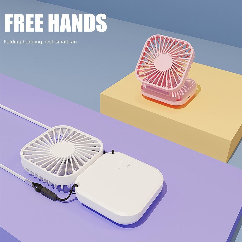 Mini Portable Folding Hanging Neck Fan With Rope/Rechargeable USB Mobile Phone Holder for Outdoor Travel