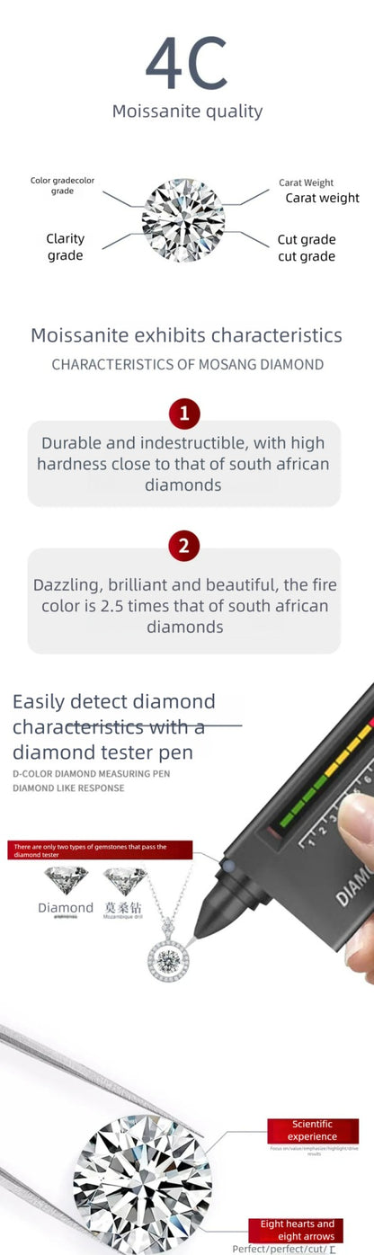 0.5-2CT D Color Moissanite Woman Pendant Sier Necklace For Women Chains Party Bridal Fine Jewelry 925sterling Silver Necklace
