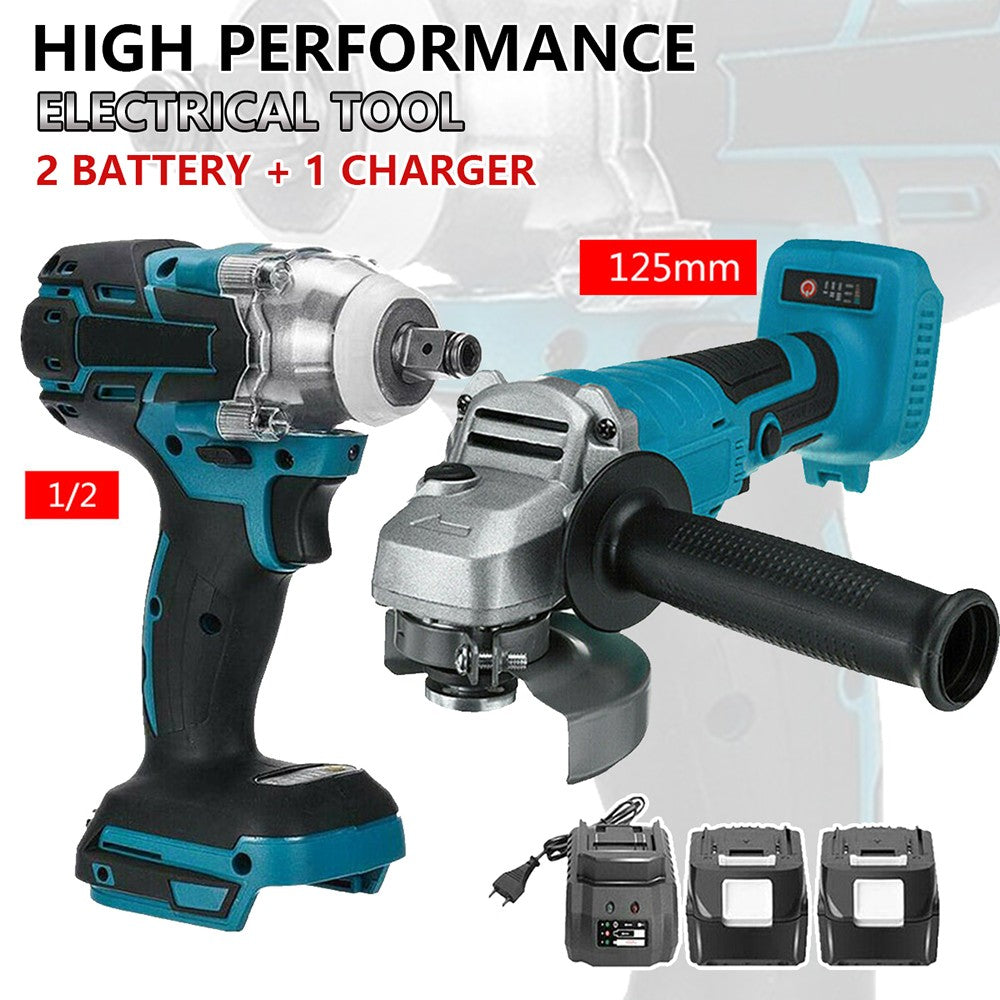 Conjunto combinado de esmerilhadeira angular elétrica sem escova de 125mm de 18V para parafusadeira de impacto e ferramenta elétrica Makita