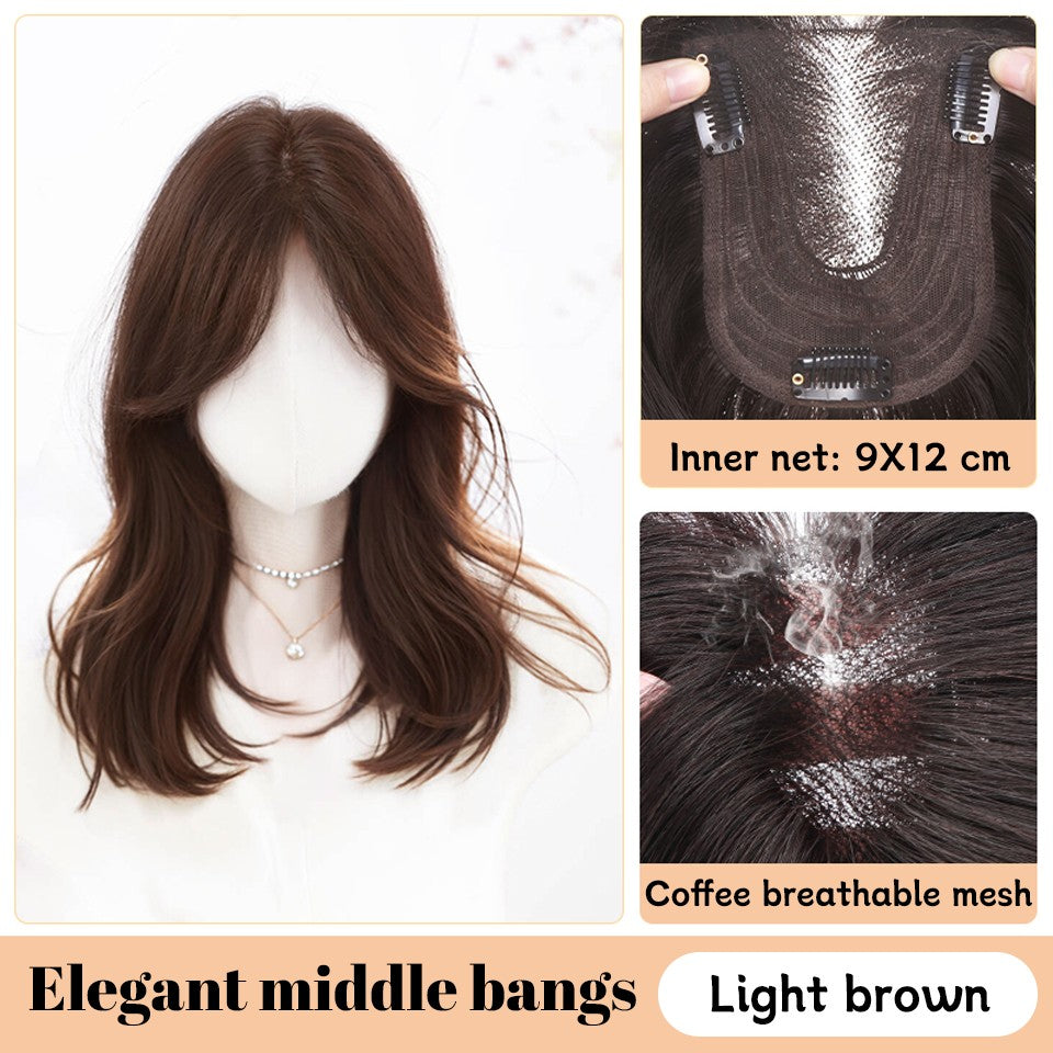 Yelowtim Aplique de Cabelo Sintético com Franja para Mulheres Aumenta o Volume de Cabelo no Topo da Cabeça