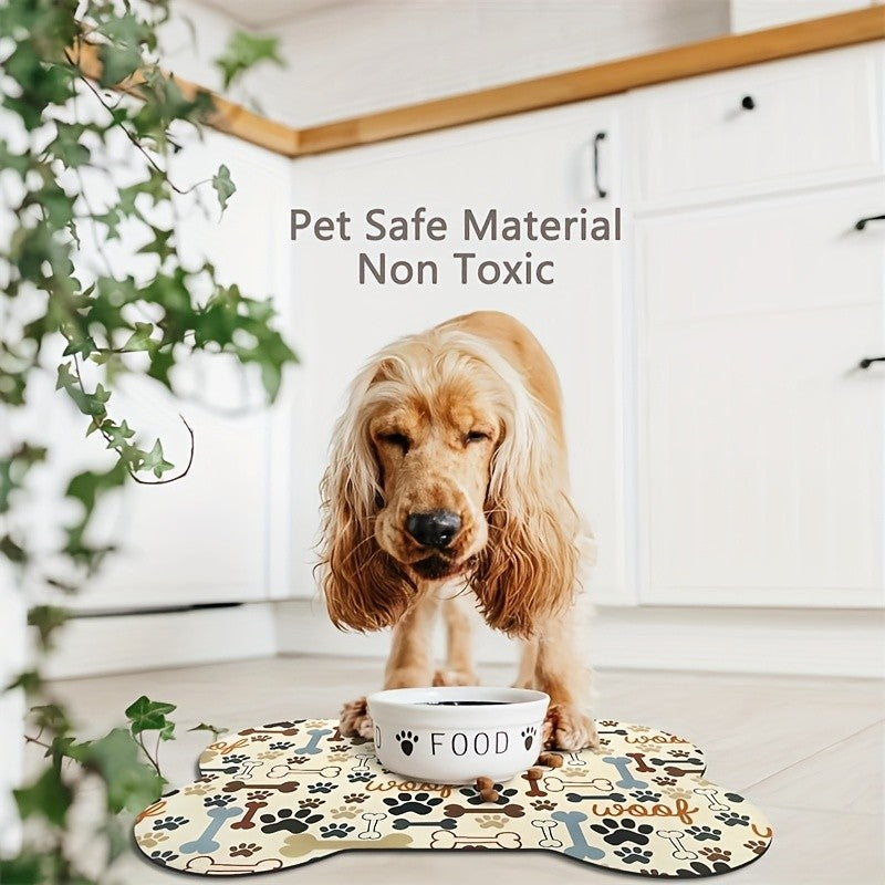 Tapete de Alimentação para Pets em Formato de Osso VIKAMA Tapete de Diatomáceas Desenho Animado Fofo Tapete de Chão Impermeável e Resistente à Sujeira Decoração para Casa
