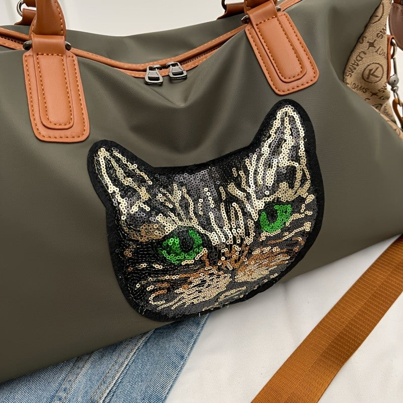 Large Capacity Travel Bag with Bear & Cat Design - Durable Oxford Fabric, Hand Washable, Ideal for Students, Fitness, Yoga