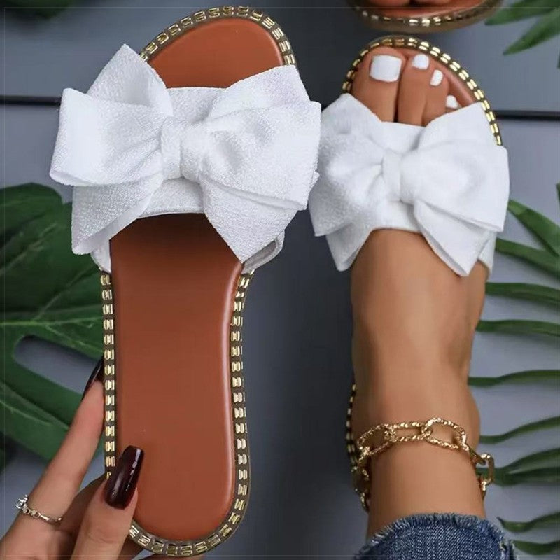 Women's Sandals Sweet Bow Summer Shoes Women Flat Sandals Inddor Outdoor Slippers Women 2025 New Sandals Summer Footwear Female