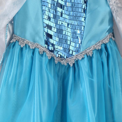 Girls Ice Snow Princess Cosplay Dress with Long Cloak Kids Outfit for Halloween Carnival Birthday Theme Party Role?Play Dress?Up