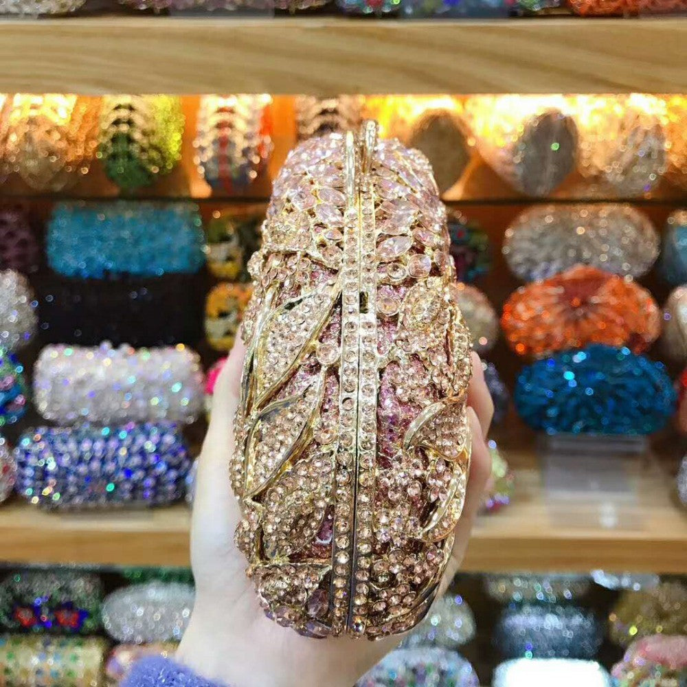 XIYUAN women red/pink/blue/gold/silver Hollow Out Flower Birthday party Crystal Evening bag Clutch purse Minaudiere Handbags
