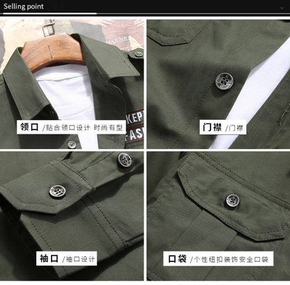 Men's Fashion Military Style Shirt Casual Retro Slim Cotton Long Sleeve Shirts Male Spring Comfortable Cargo Shirts Big Size 6XL