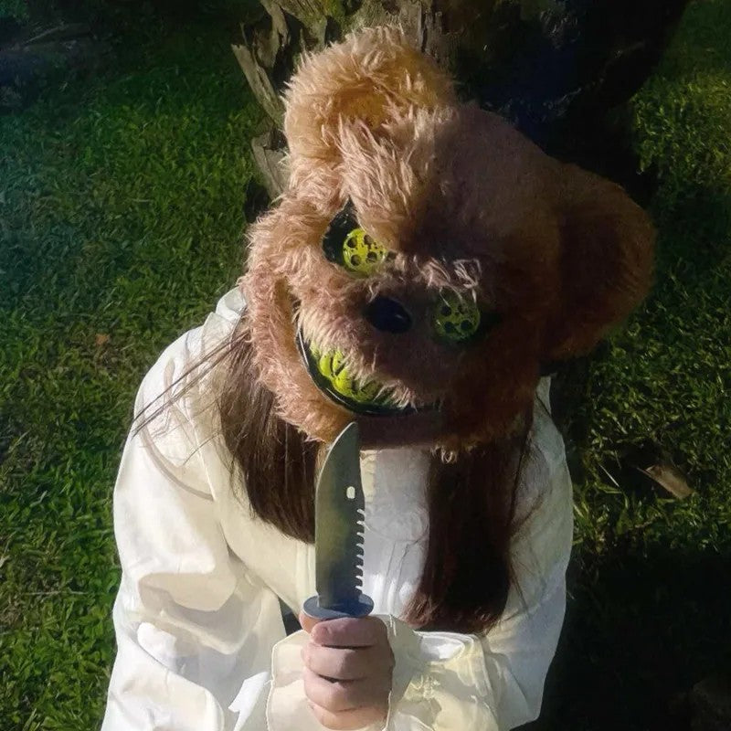 ? Halloween Party Cosplay Scary Bloody Bear Rabbit Mask Make-up Animal Plush Face Mask Props Headcover Masquerade Carnival Mask