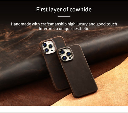 Capa Magsafe para iPhone 15 16 17 Pro Max Air Couro Genuíno Envelhecido Bovino de Grão Integral de Luxo Retrô Capa Magnética