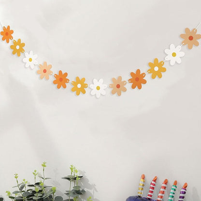 Daisy Flower Paper Banner Hat Cake Toppers Kids Girl Birthday Daisy Theme Party Decorations Hanging Bunting Garland Supplies
