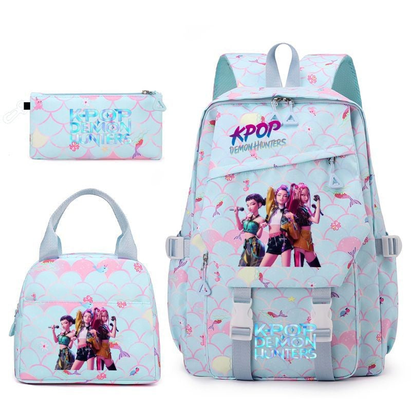 3pçs Mochilas K-pop Demon Hunters Desenho Animado Anime Escolar com Lancheira Mochilas Infantis Impermeáveis Presentes para Aluno