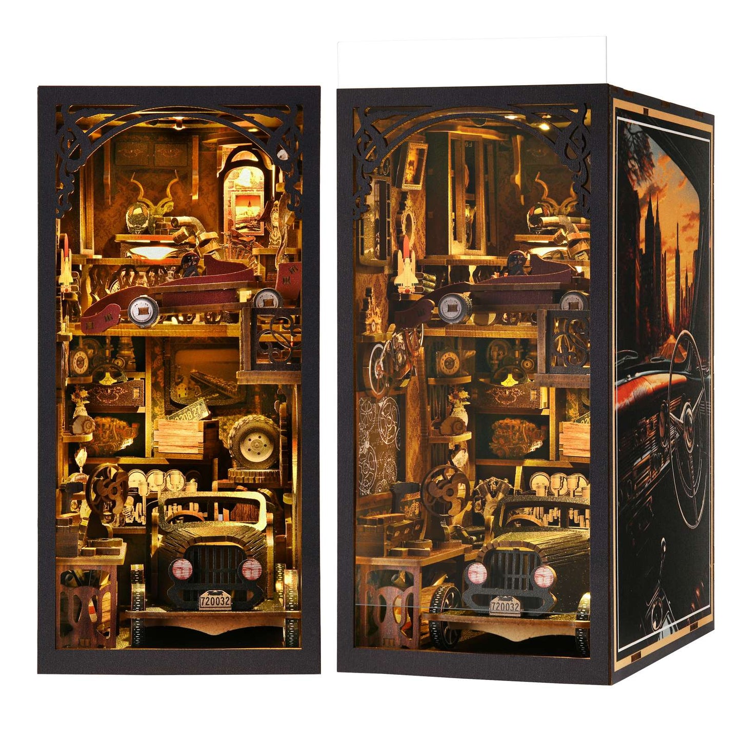 Carro Modelo Vintage Clássico Carro de Madeira Criativo DIY Kit de Quebra-Cabeça 3D Livro de Recanto Experimento de Ciência Educação Brinquedos Infantis Estante de Livros