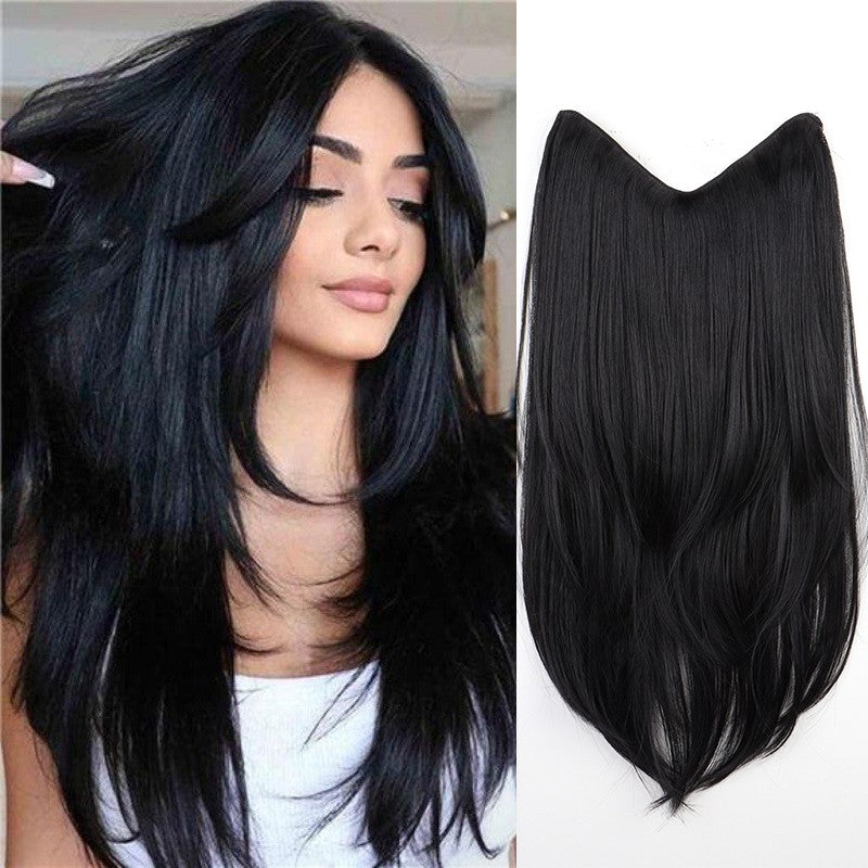 Alongamento de Cabelo Sintético de 22 Polegadas em Formato V, Longo e Liso, Peça de Cabelo em Camadas Natural Invisível para Uso Diário Feminino em Festas e no Dia a Dia