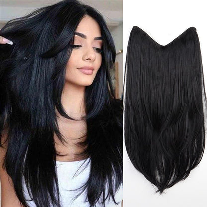 Alongamento de Cabelo Sintético de 22 Polegadas em Formato V, Longo e Liso, Peça de Cabelo em Camadas Natural Invisível para Uso Diário Feminino em Festas e no Dia a Dia