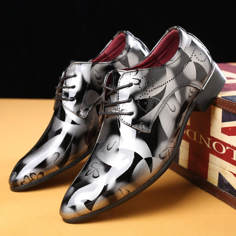 Fashionable British Plus Size Men's Shoes Glossy Business Casual Lace-Up Shoes