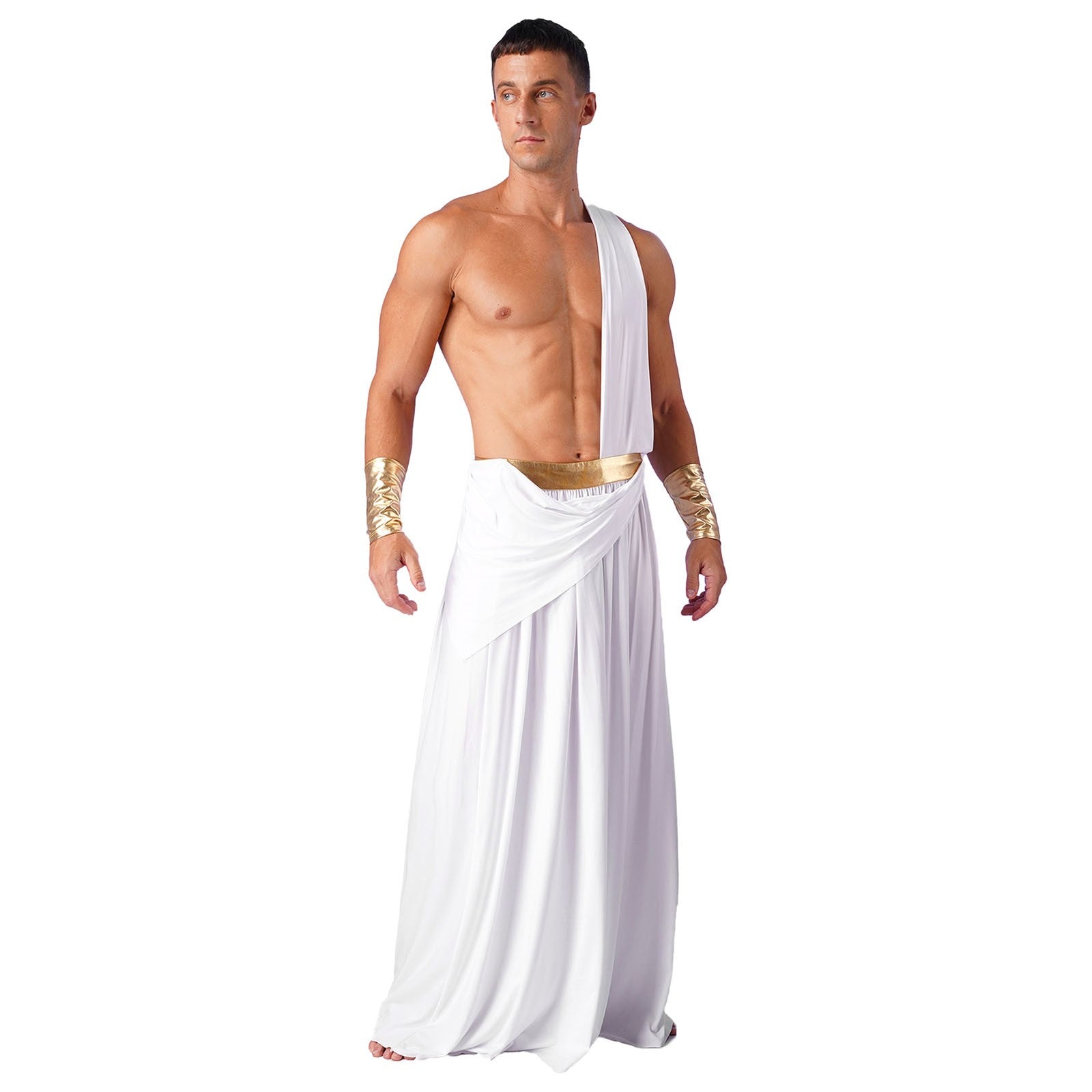 Mens Ancient Greek God Toga Gladiator Costume Roman Emperor One Shoulder Sleeveless Robe Halloween Medieval Warrior Dress Up