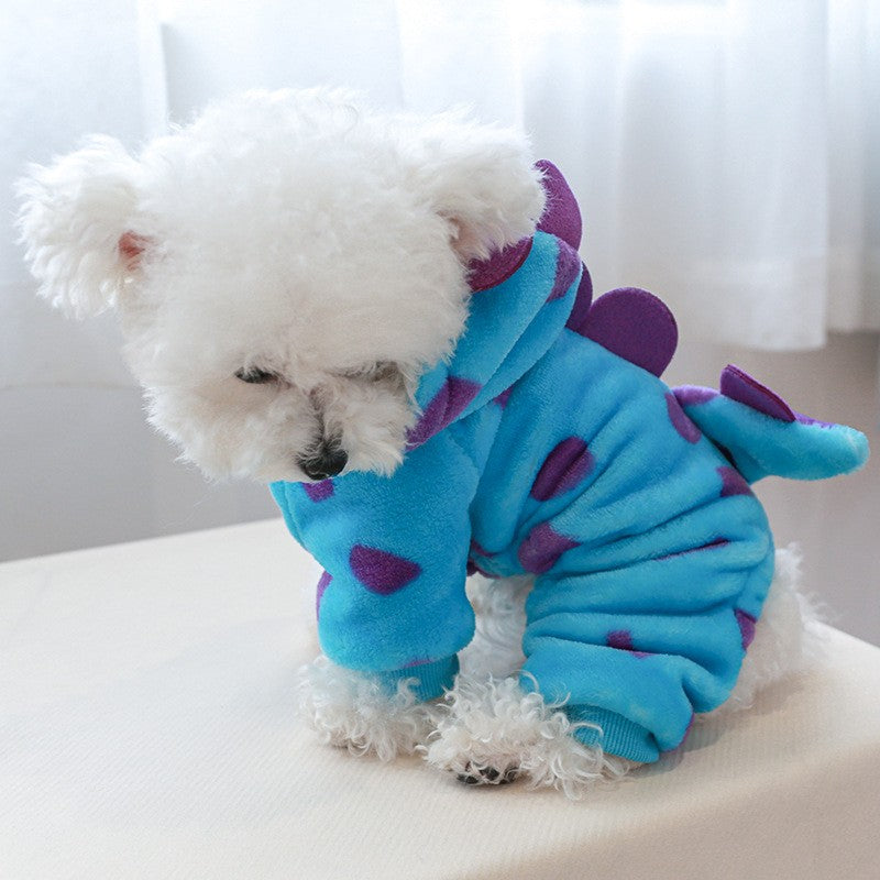 Roupinha de Fleece Super Macio para Animais de Estimação Cachorrinho Outono Inverno Pelúcia Quente Macacão para Cães Quatro Patas Dinossauro Unicórnio Cosplay Roupa para Gatos