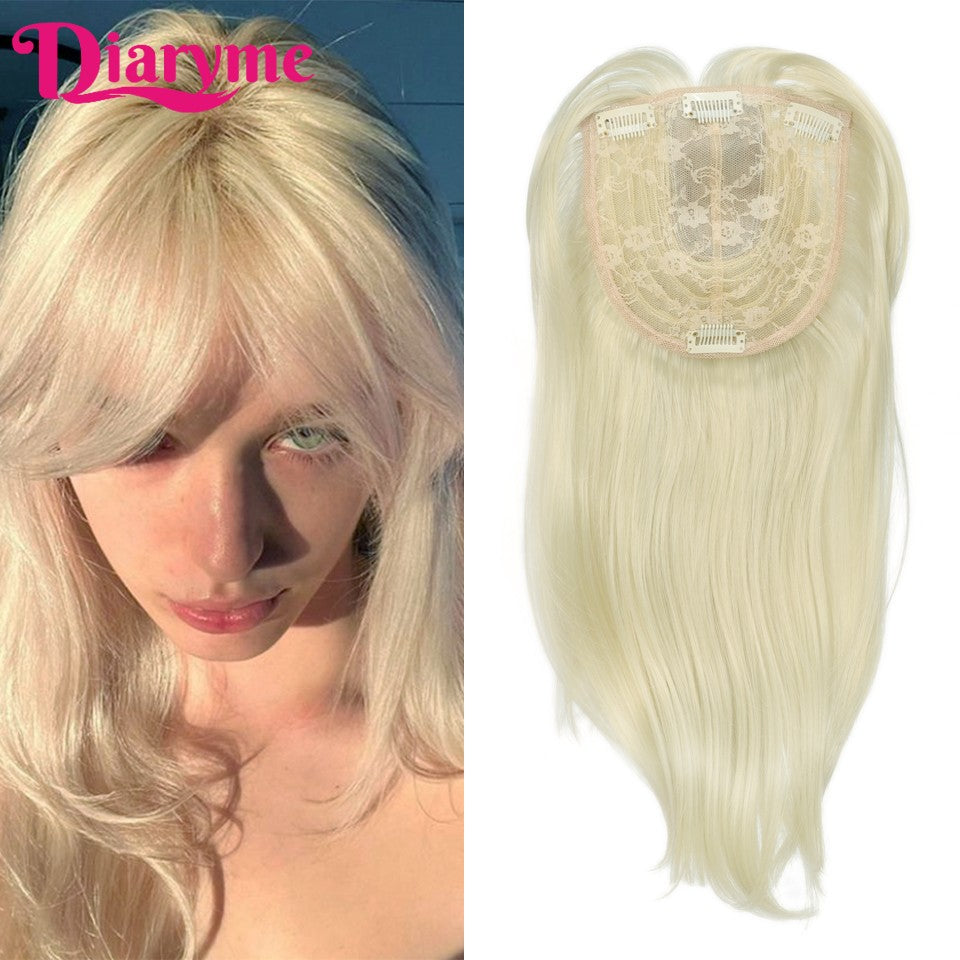 Cabeça Topo Pedaço de Cabelo Falso Sintético Liso Peruca Topper Reedição Bloco Toupee Substituição Peruca Clipe Em Extensões de Cabelo Cabelo Falso