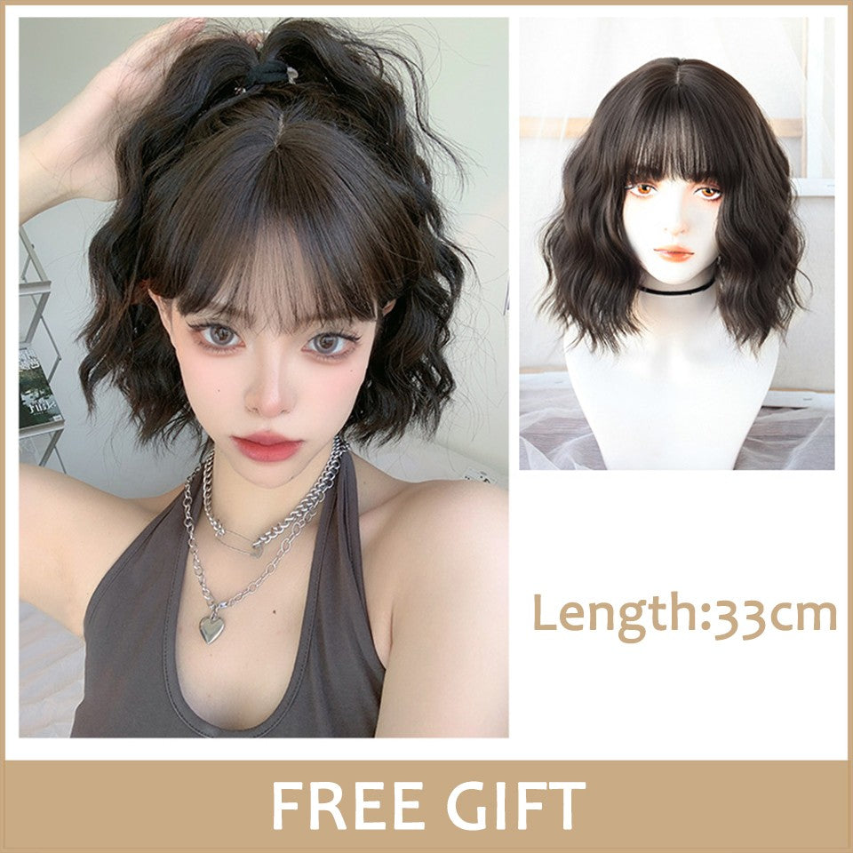 LM Medium Length Pink Cosplay Wig Heat Resistant Costume Party Synthetic Wigs 2 Clip On Ponytail 7 Colors