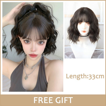 LM Medium Length Pink Cosplay Wig Heat Resistant Costume Party Synthetic Wigs 2 Clip On Ponytail 7 Colors