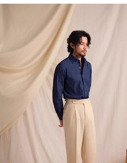 CULTUM Pure Cotton Italian Sle Men's Long Sve Slim Fit Casual Busin irt Classic k Button Collar Denim irt