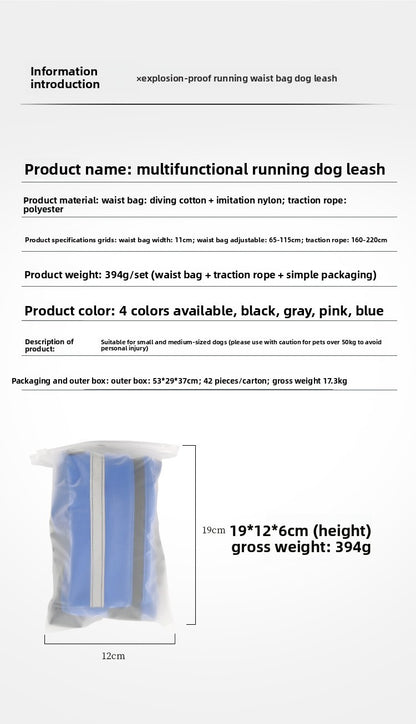Coleira de Cachorro Mãos Livres para Correr Caminhar Coleira Refletiva com Bolsa de Cintura Cinto Elástico Retrátil Corda de Tração para Cães Produtos para Animais de Estimação